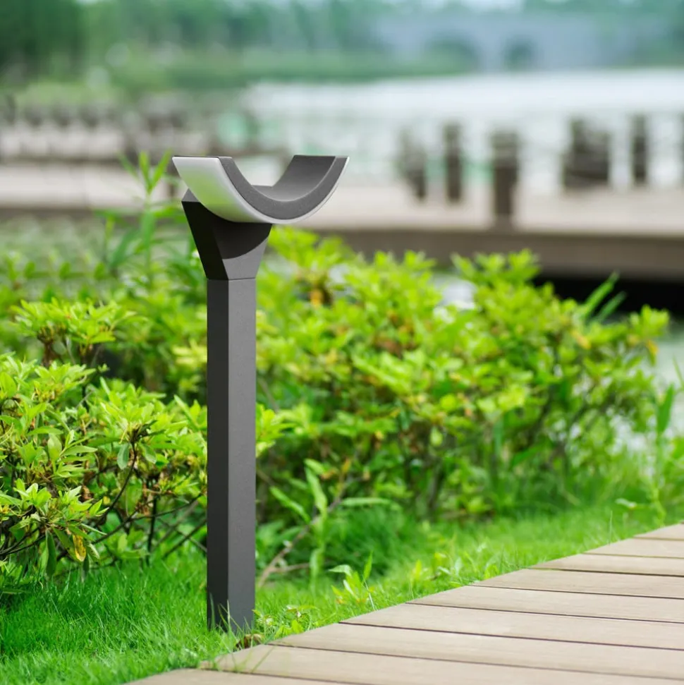 Lucande LED tuinpadverlichting Half, 60 cm, antraciet, metaal, IP54