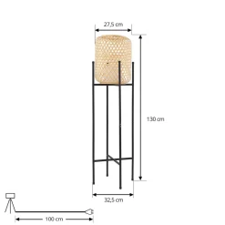 Lucande LED vloerlamp Adebi, zwart, bamboe, Ø32,5cm