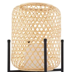 Lucande LED vloerlamp Adebi, zwart, bamboe, Ø32,5cm