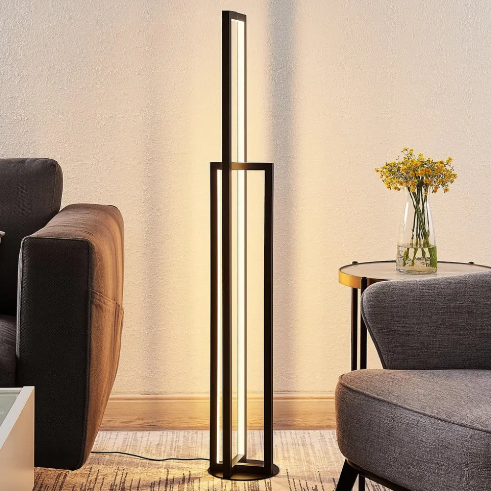 Lucande LED vloerlamp Hylda, 123 cm, zwart, aluminium