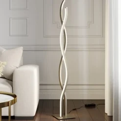 Lucande LED vloerlamp Mairia, zilver, golfvormig