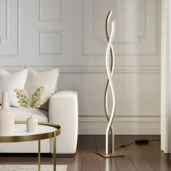 Lucande LED vloerlamp Mairia, zilver, golfvormig