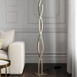 Lucande LED vloerlamp Mairia, zilver, golfvormig