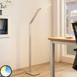 Lucande LED vloerlamp Nicano, grijs, metaal, CCT, 125cm