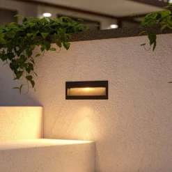 Lucande LED wand inbouwlamp Loya, 23 x 8 cm, grijs, IP54