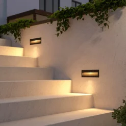 Lucande LED wand inbouwlamp Loya, 23 x 8 cm, grijs, IP54