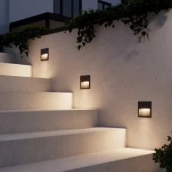 Lucande LED wand inbouwlamp Loya, 11,5x11,5 cm, grijs, IP54