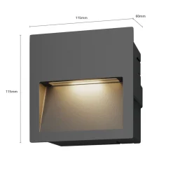 Lucande LED wand inbouwlamp Loya, 11,5x11,5 cm, grijs, IP54
