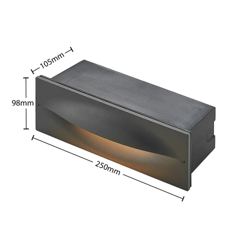 Lucande LED wand inbouwlamp Zandro, 25 cm, antraciet, IP65