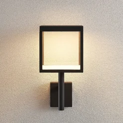 Lucande LED wandlamp Cube, antraciet, glas, 37cm, IP54