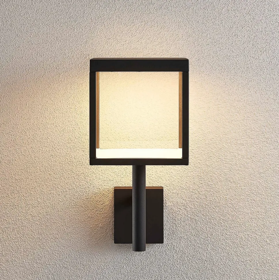 Lucande LED wandlamp Cube, antraciet, glas, 37cm, IP54