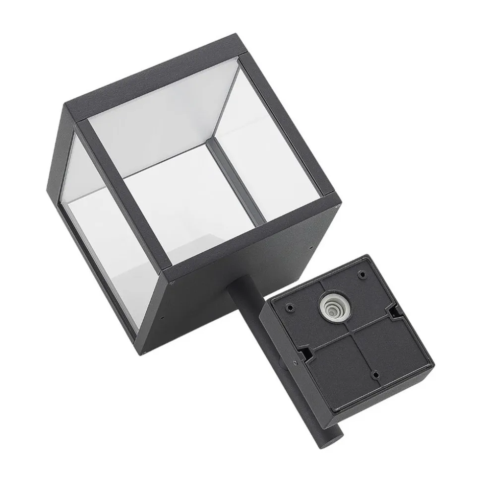 Lucande LED wandlamp Cube, antraciet, glas, 37cm, IP54