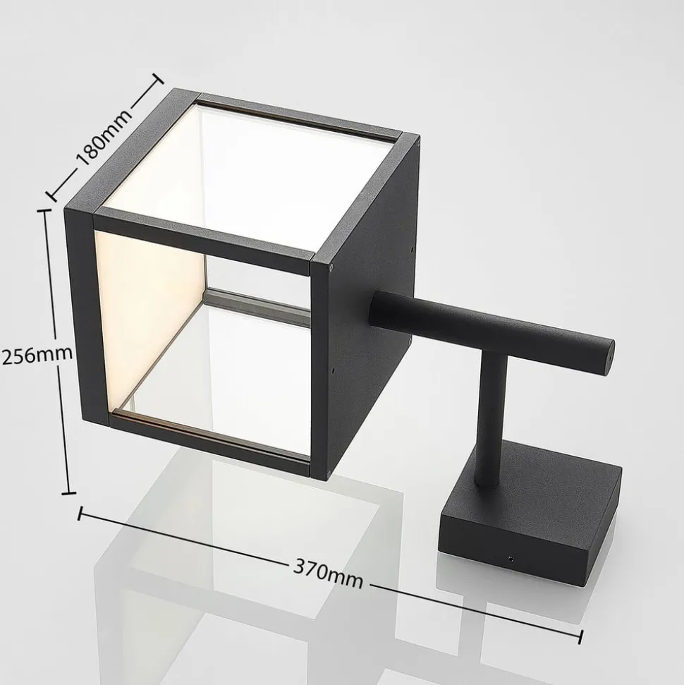 Lucande LED wandlamp Cube, antraciet, glas, 37cm, IP54