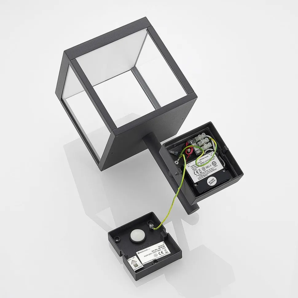 Lucande LED wandlamp Cube, antraciet, glas, 37cm, IP54