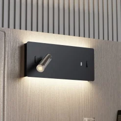 Lucande LED wandlamp Kimo, 32 cm, zwart, aluminium, USB