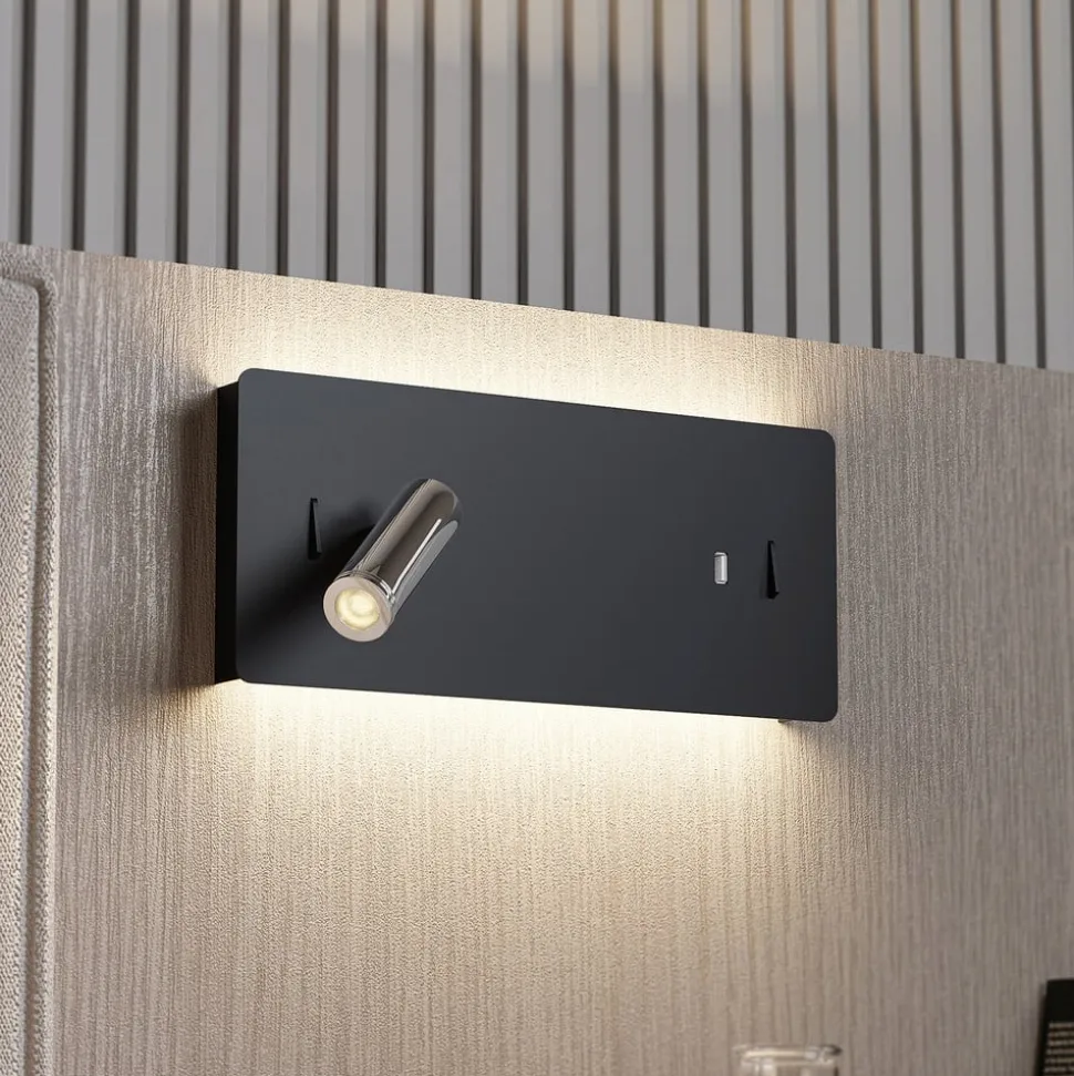 Lucande LED wandlamp Kimo, 32 cm, zwart, aluminium, USB