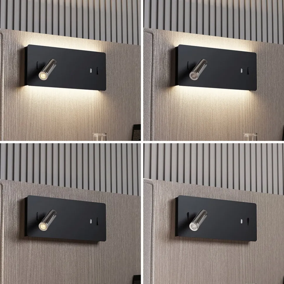 Lucande LED wandlamp Kimo, 32 cm, zwart, aluminium, USB