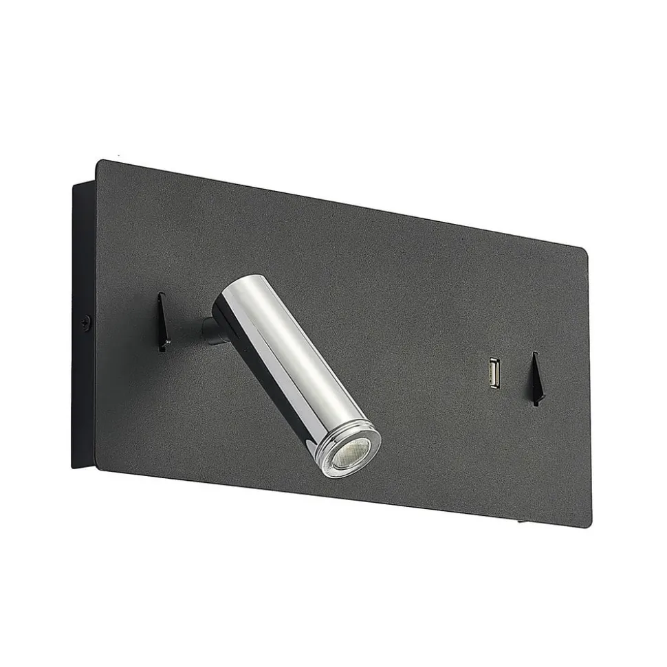 Lucande LED wandlamp Kimo, 32 cm, zwart, aluminium, USB