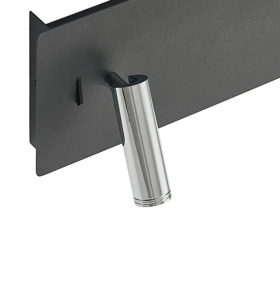 Lucande LED wandlamp Kimo, 32 cm, zwart, aluminium, USB