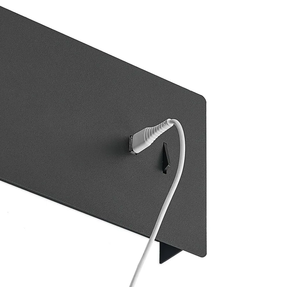 Lucande LED wandlamp Kimo, 32 cm, zwart, aluminium, USB