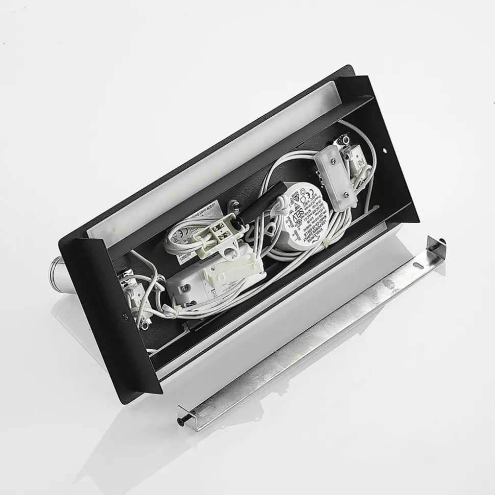 Lucande LED wandlamp Kimo, 32 cm, zwart, aluminium, USB