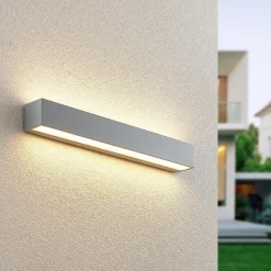 Lucande LED wandlamp Lengo, 50 cm, zilver, 2-lamps, IP65