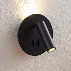 Lucande LED wandlamp Magya, zwart 2-lamps, rond