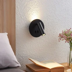 Lucande LED wandlamp Magya, zwart 2-lamps, rond