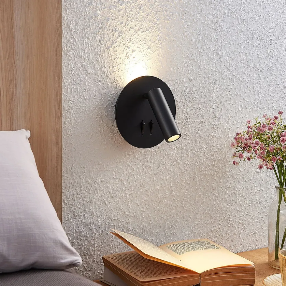 Lucande LED wandlamp Magya, zwart 2-lamps, rond