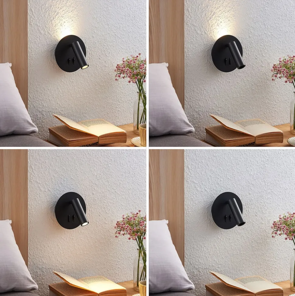 Lucande LED wandlamp Magya, zwart 2-lamps, rond