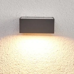 Lucande LED wandlamp op zonne-energie Mahra, antraciet, metaal, sensor