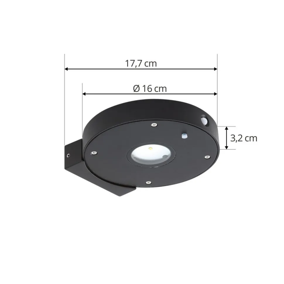 Lucande LED wandlamp Tavon, rond, zwart, sensor