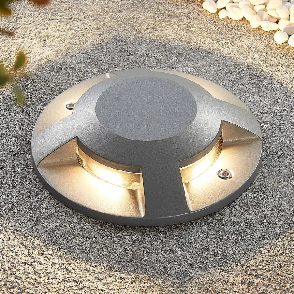 Lucande LED-grondspot Jeffrey, zilver, 4 lichtuitgangen