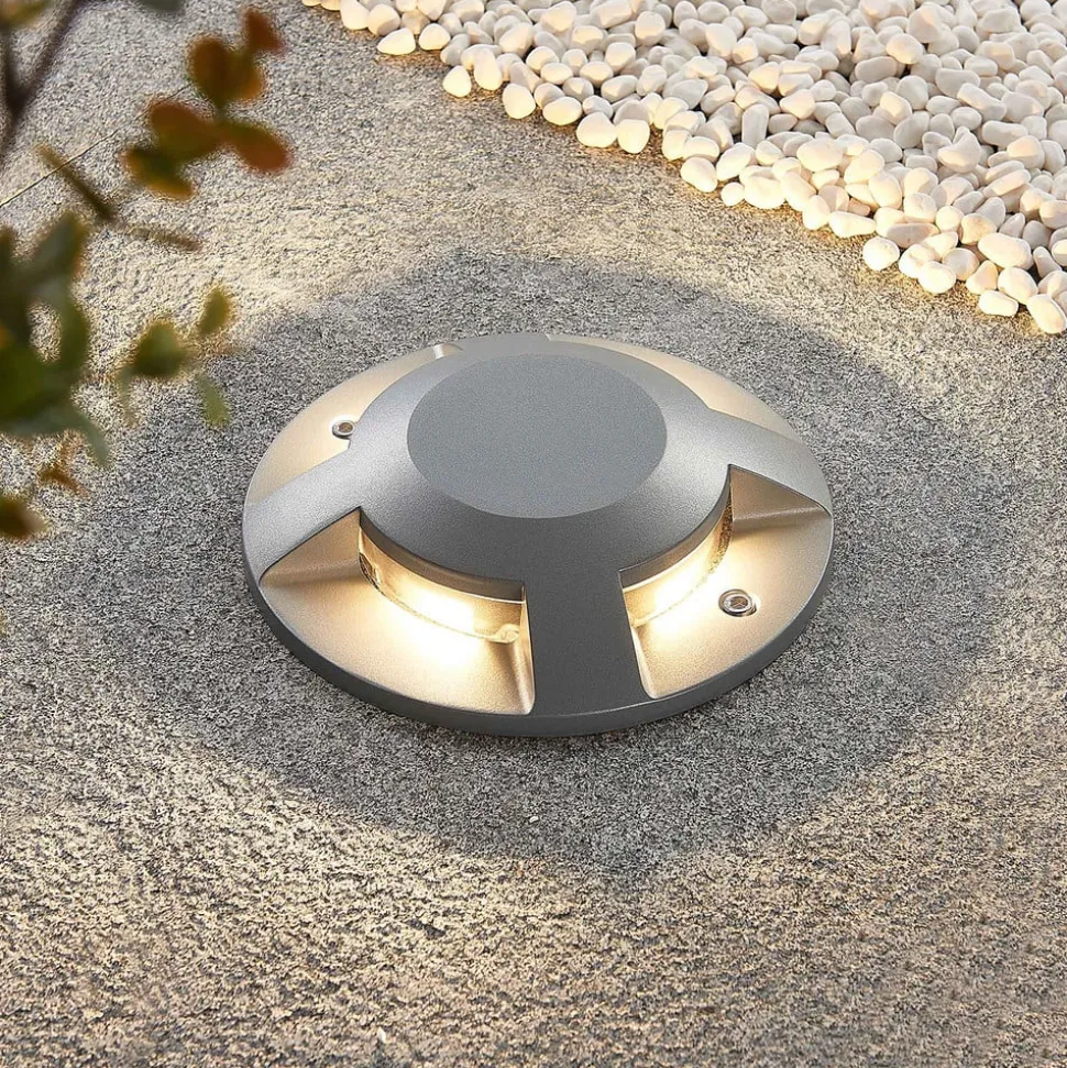 Lucande LED-grondspot Jeffrey, zilver, 4 lichtuitgangen