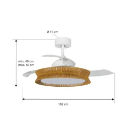 Lucande LED-ventilator Lineta, wit, kabel, Ø 103 cm, stil