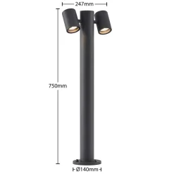 Lucande Maloney tuinpadverlichting, 2-lamps, 75 cm, antraciet