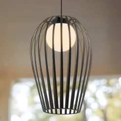 Lucande Marrin buiten hanglamp, zwart, metaal, Ø 31 cm