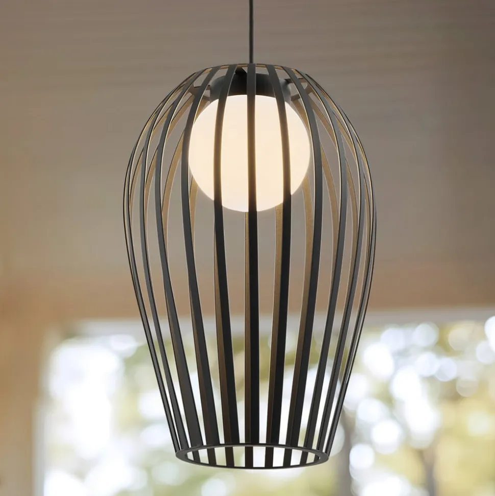 Lucande Marrin buiten hanglamp, zwart, metaal, Ø 31 cm