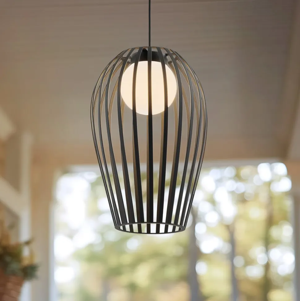 Lucande Marrin buiten hanglamp, zwart, metaal, Ø 31 cm