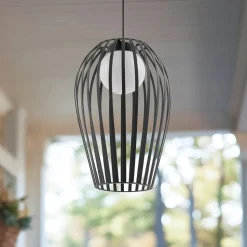 Lucande Marrin buiten hanglamp, zwart, metaal, Ø 31 cm