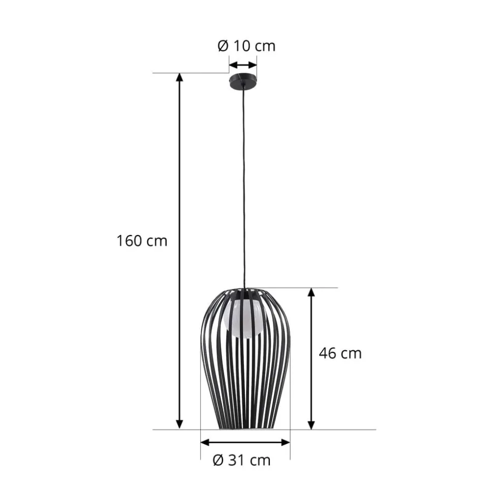 Lucande Marrin buiten hanglamp, zwart, metaal, Ø 31 cm