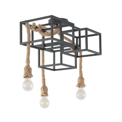 Lucande plafondlamp Andrik, 44 cm, 3-lamps, henneptouw, metaal