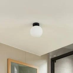 Lucande plafondlamp Bidolo, zwart, glas, Ø 15 cm, IP44