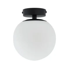 Lucande plafondlamp Bidolo, zwart, glas, Ø 15 cm, IP44