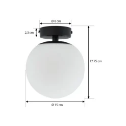 Lucande plafondlamp Bidolo, zwart, glas, Ø 15 cm, IP44