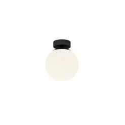 Lucande plafondlamp Bidolo, zwart, glas, Ø 15 cm, IP44