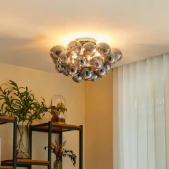 Lucande plafondlamp Diborah, rookgrijs, glas, Ø 50 cm, G9