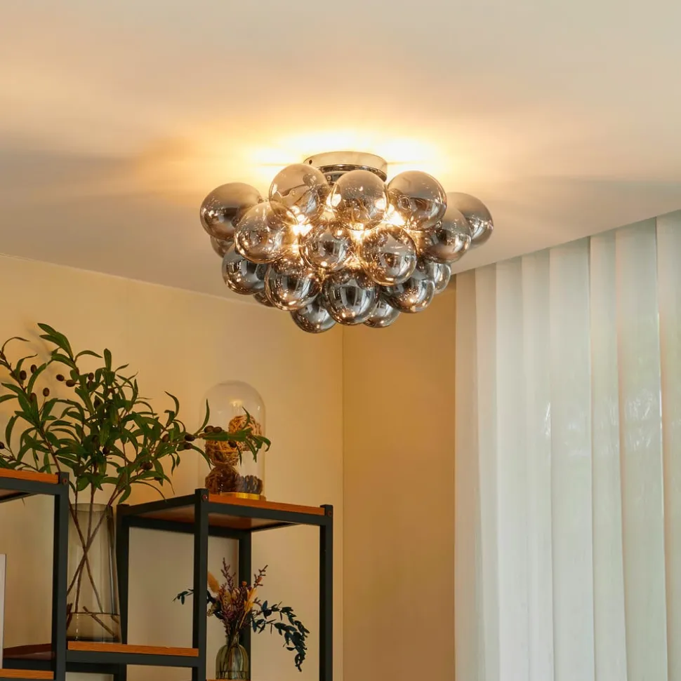 Lucande plafondlamp Diborah, rookgrijs, glas, Ø 50 cm, G9