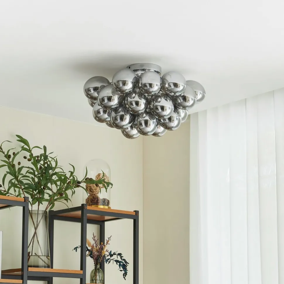 Lucande plafondlamp Diborah, rookgrijs, glas, Ø 50 cm, G9