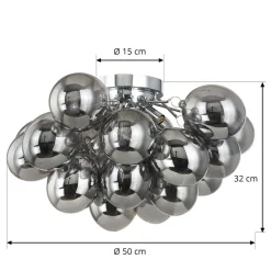 Lucande plafondlamp Diborah, rookgrijs, glas, Ø 50 cm, G9